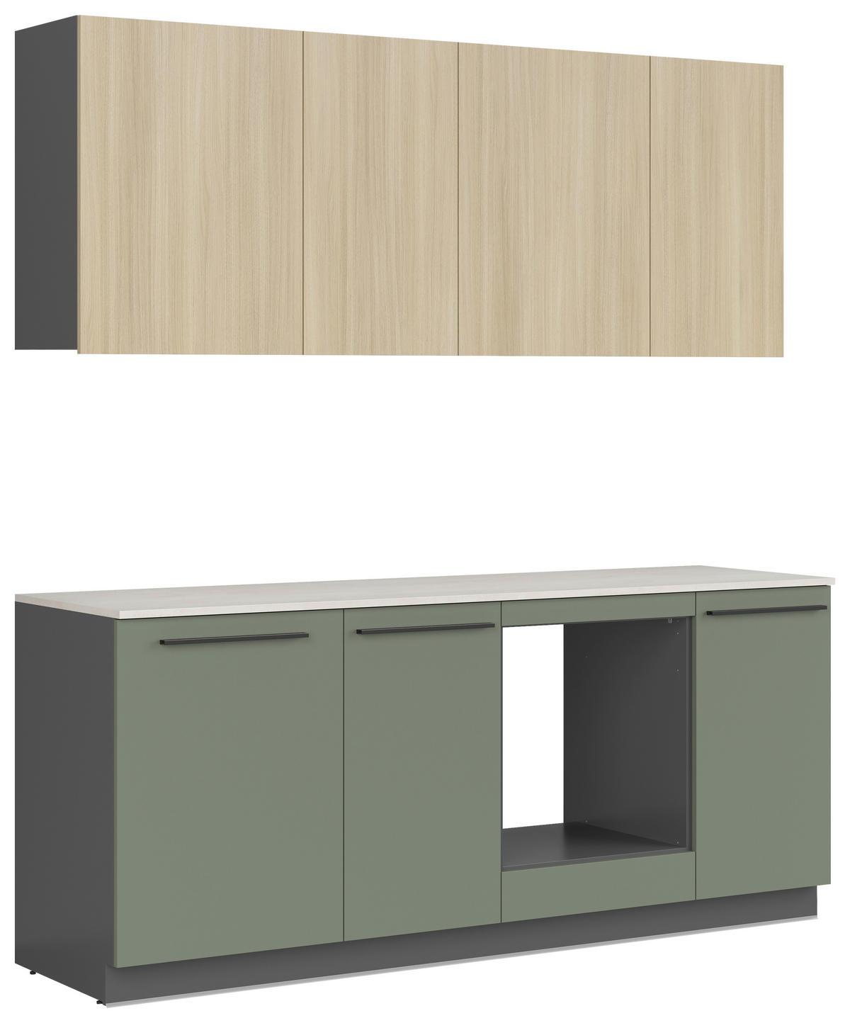 KÜCHENBLOCK 210 cm   in Graphitfarben, Eichefarben, Dunkelgrün  - Dunkelgrün/Eichefarben, Basics, Holzwerkstoff/Kunststoff (210cm) - Visiona