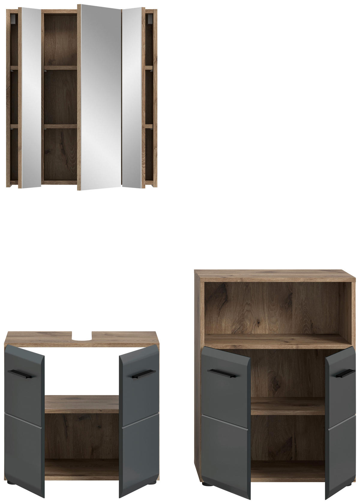 BADEZIMMER 3-teilig  in 120 cm  - Eiche dunkel/Schwarz, Basics, Holzwerkstoff/Kunststoff (120cm) - MID.YOU