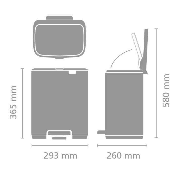 KOŠ S NOŽNOM PAPUČICOM  12 l  Bo  - bež/antracit, Design, metal/plastika (29/36,5/25,5cm) - Brabantia