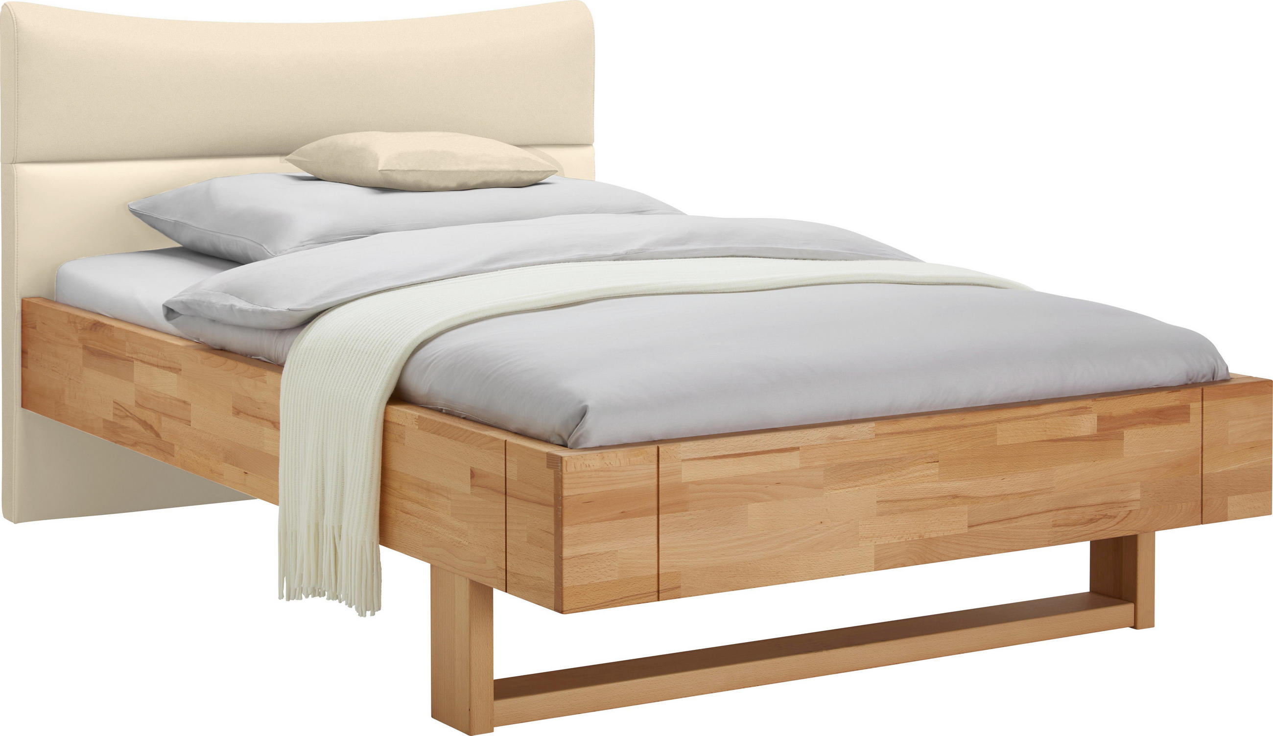 Bett 120/200 cm in Creme, Buchefarben