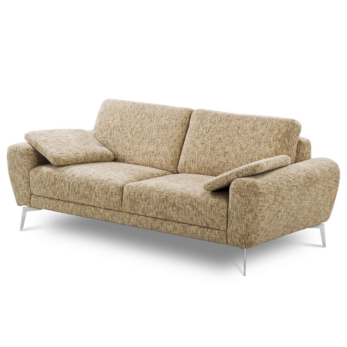 3-SITZER-SOFA SPRING in Webstoff Hellbraun Modern  - Chromfarben/Hellbraun, Design, Textil/Metall (187/85/92cm) - Livetastic