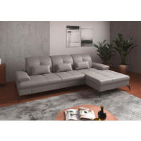ECKSOFA Hellgrau Kombination Echtleder/Stoff Vliesstoff  - Hellgrau/Schwarz, KONVENTIONELL, Leder/Textil (279/185cm) - Sit & More