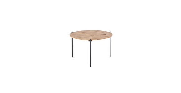 COUCHTISCH Eiche massiv rund Schwarz, Eichefarben 55/55/33 cm  - Eichefarben/Schwarz, KONVENTIONELL, Holz/Metall (55/55/33cm) - Linea Natura