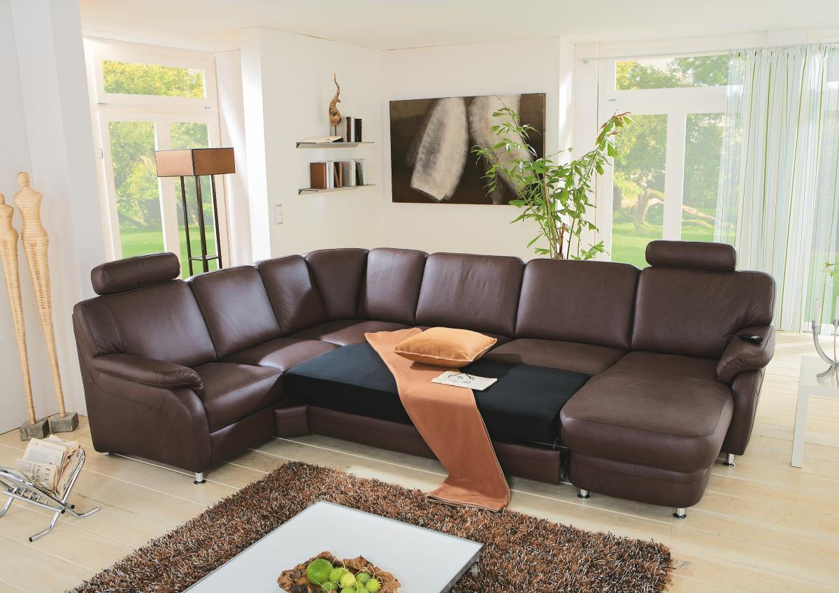 WOHNLANDSCHAFT Braun Echtleder  - Alufarben/Braun, KONVENTIONELL, Leder/Metall (165/329/239cm) - Beldomo Premium