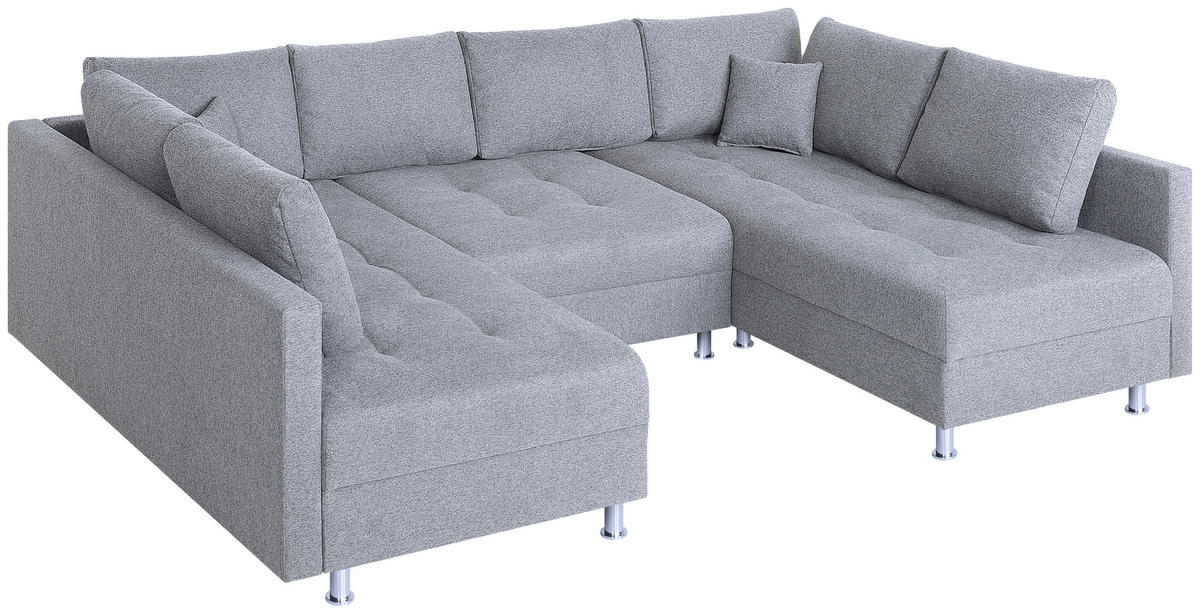 WOHNLANDSCHAFT Silberfarben Webstoff  - Chromfarben/Silberfarben, Design, Textil (192/308/192cm) - P & B