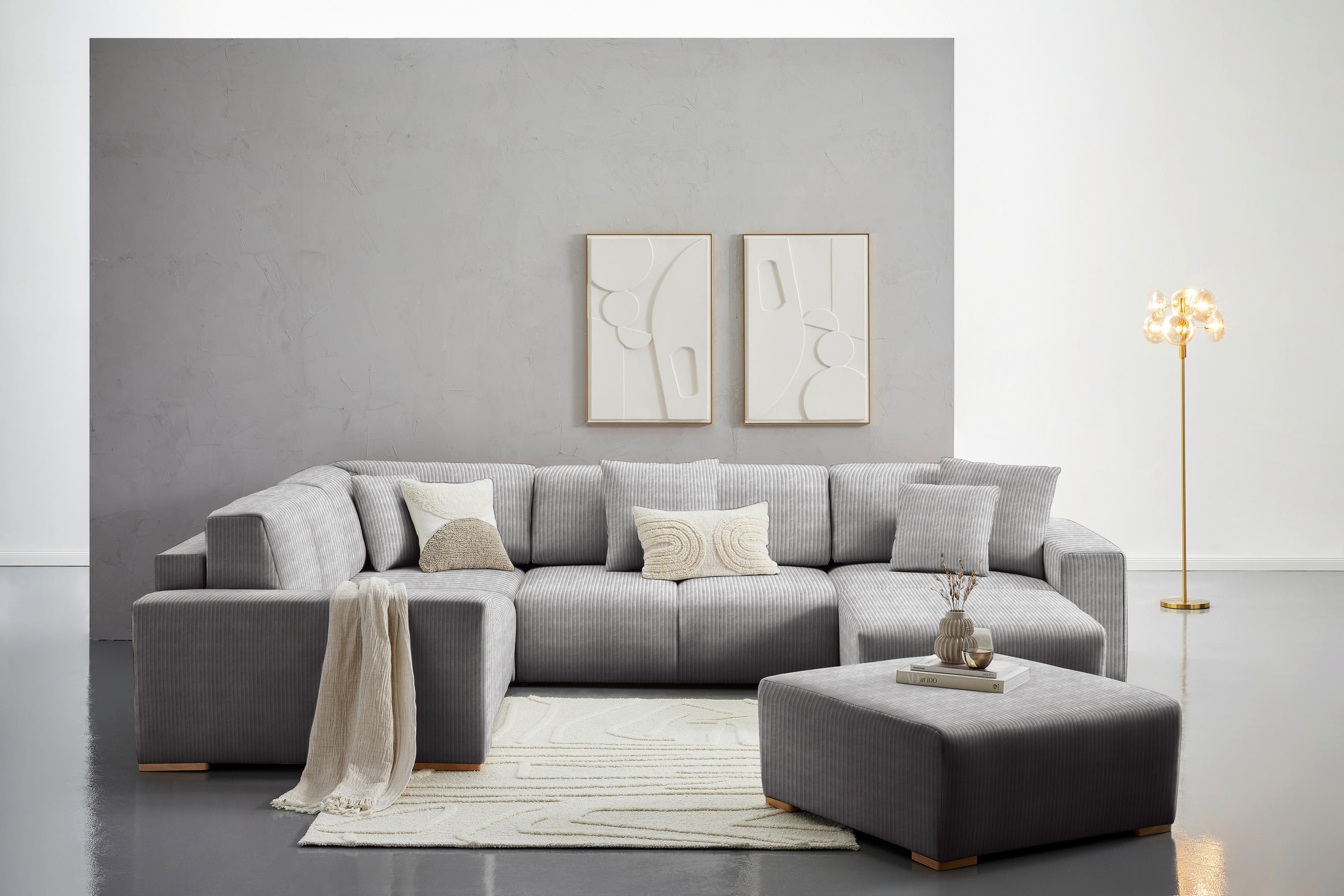HOCKER in Textil Grau  - Buchefarben/Grau, Konventionell, Holz/Textil (101/44/92cm) - Livetastic