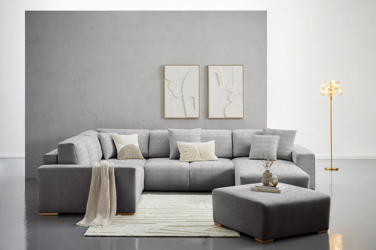 HOCKER in Textil Grau  - Buchefarben/Grau, Konventionell, Holz/Textil (101/44/92cm) - Livetastic