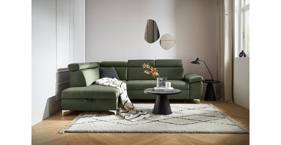 ECKSOFA in Mikrofaser Olivgrün  - Chromfarben/Olivgrün, KONVENTIONELL, Textil/Metall (206/271cm) - Carryhome