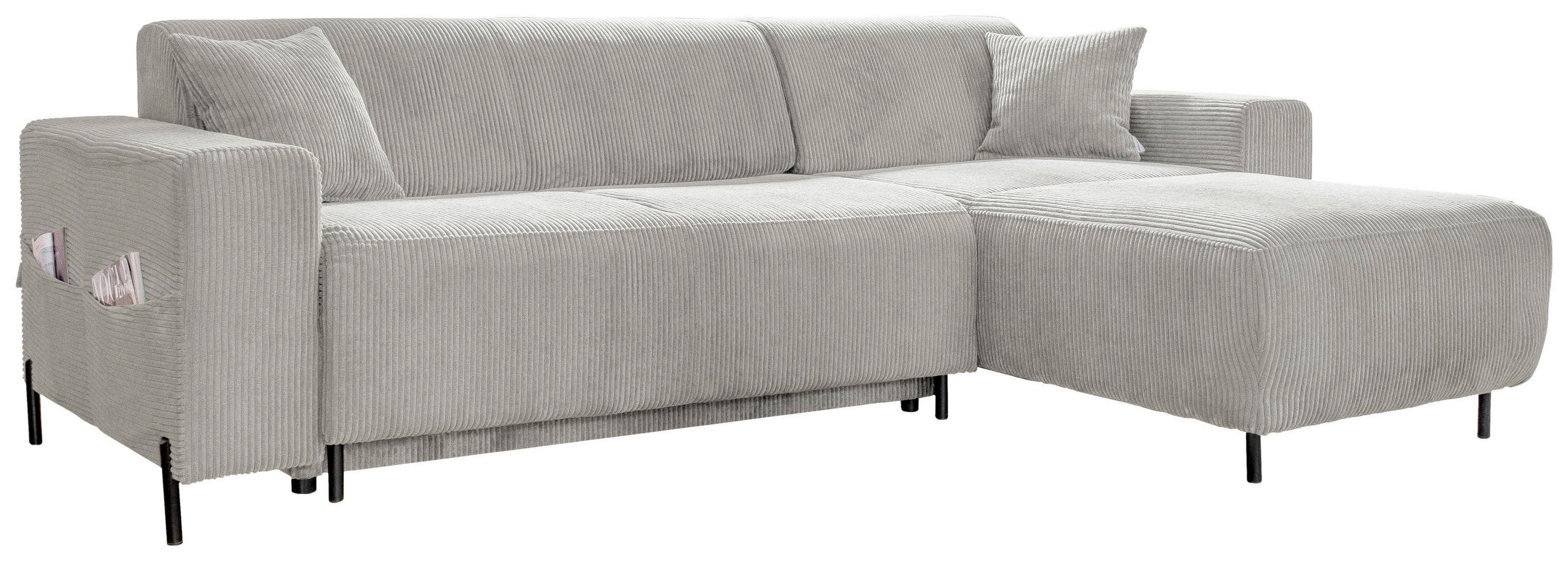 ECKSOFA Beige Cord  - Beige/Schwarz, Textil/Metall (260/165cm) - MID.YOU