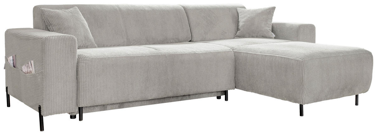 ECKSOFA in Cord Beige  - Beige/Schwarz, Textil/Metall (260/165cm) - MID.YOU