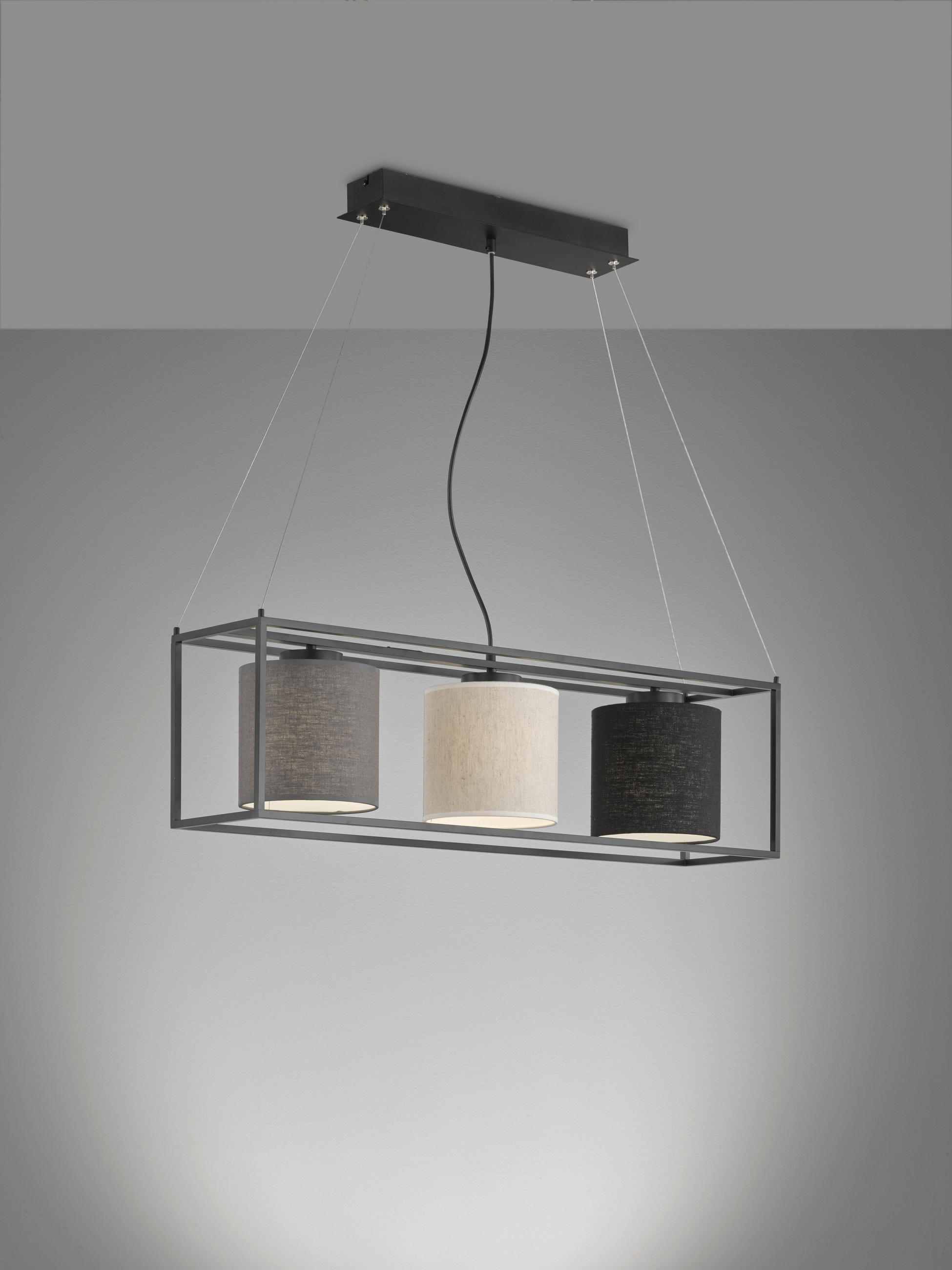 HÄNGELEUCHTE 90/20/160 cm    - Sandfarben/Schwarz, Design, Textil/Metall (90/20/160cm) - Fischer & Honsel