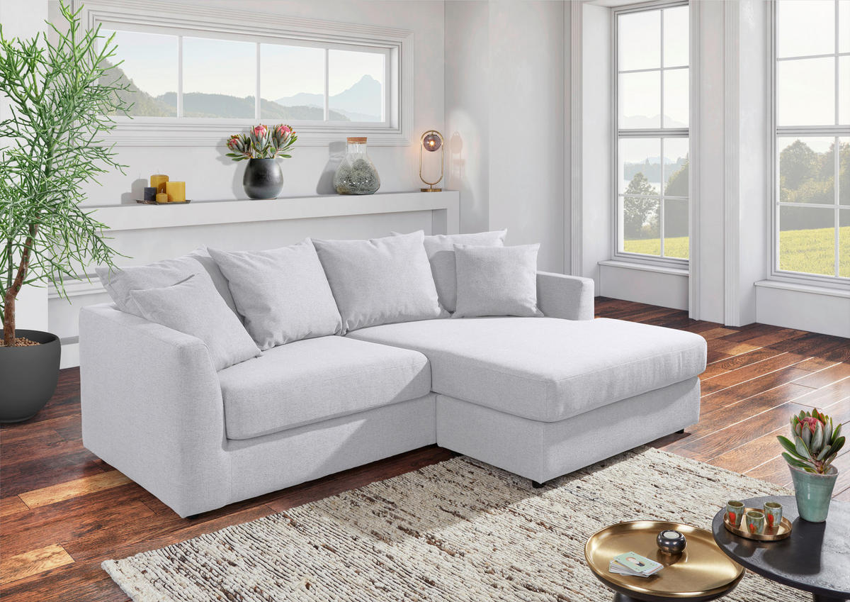 ECKSOFA Grauweiß Flachgewebe  - Grauweiß/Schwarz, Design, Kunststoff/Textil (235/175cm) - home24