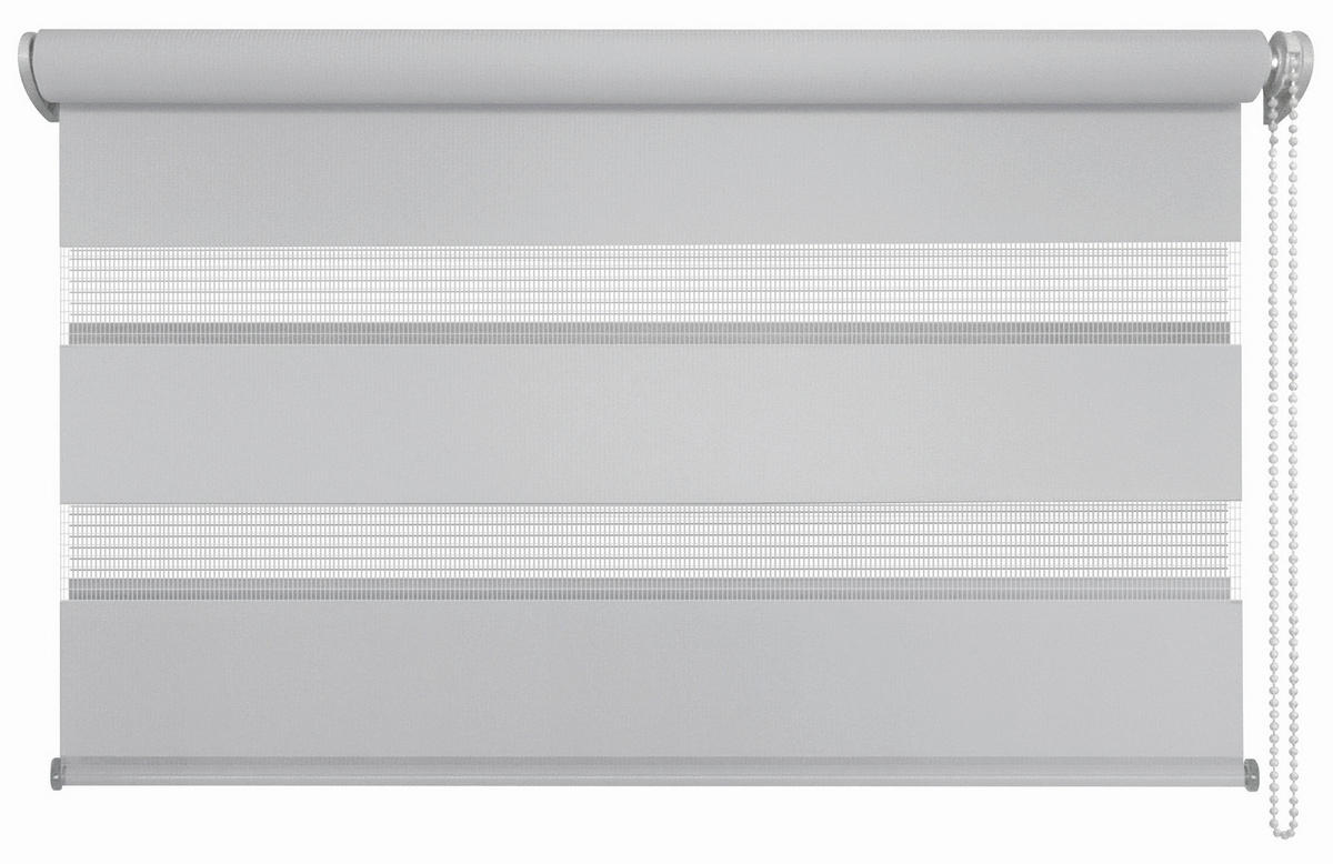 DOPPELROLLO  halbtransparent  140/160 cm    - Weiß/Grau, Basics, Textil (140/160cm)