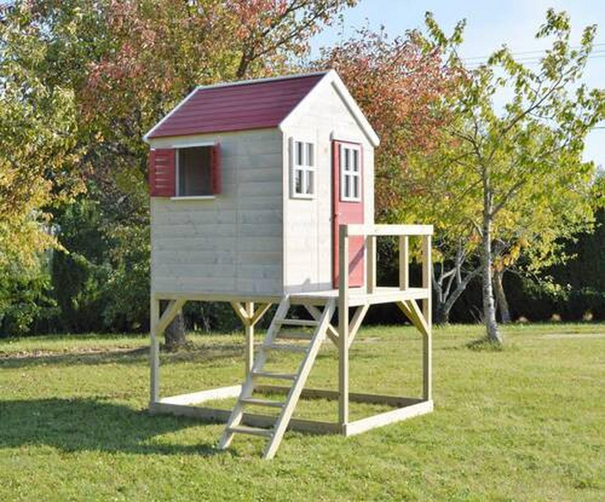SPIELHAUS 197/242/167 cm  - Rot/Naturfarben, KONVENTIONELL, Holz (197/242/167cm) - Ambia Garden