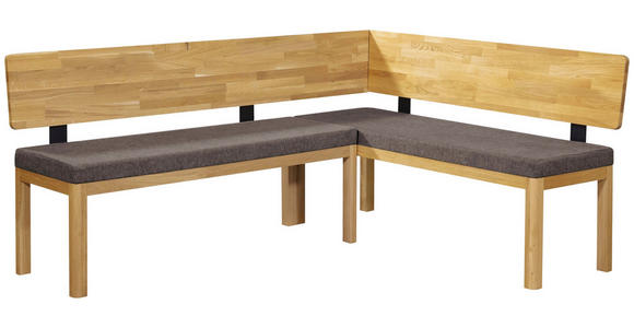 ECKBANK 195/155 cm Webstoff Braun, Eichefarben Eiche vollmassiv - Eichefarben/Braun, KONVENTIONELL, Holz/Textil (195/155cm) - Linea Natura