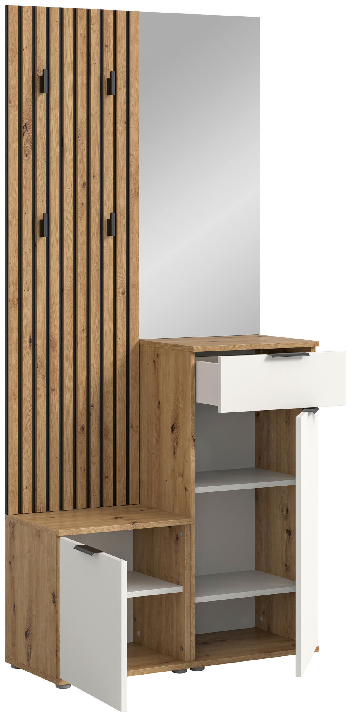 GARDEROBE 4-teilig  in 88/195/35 cm  - Weiß/Eiche Artisan, Design, Glas/Holzwerkstoff (88/195/35cm) - Xora