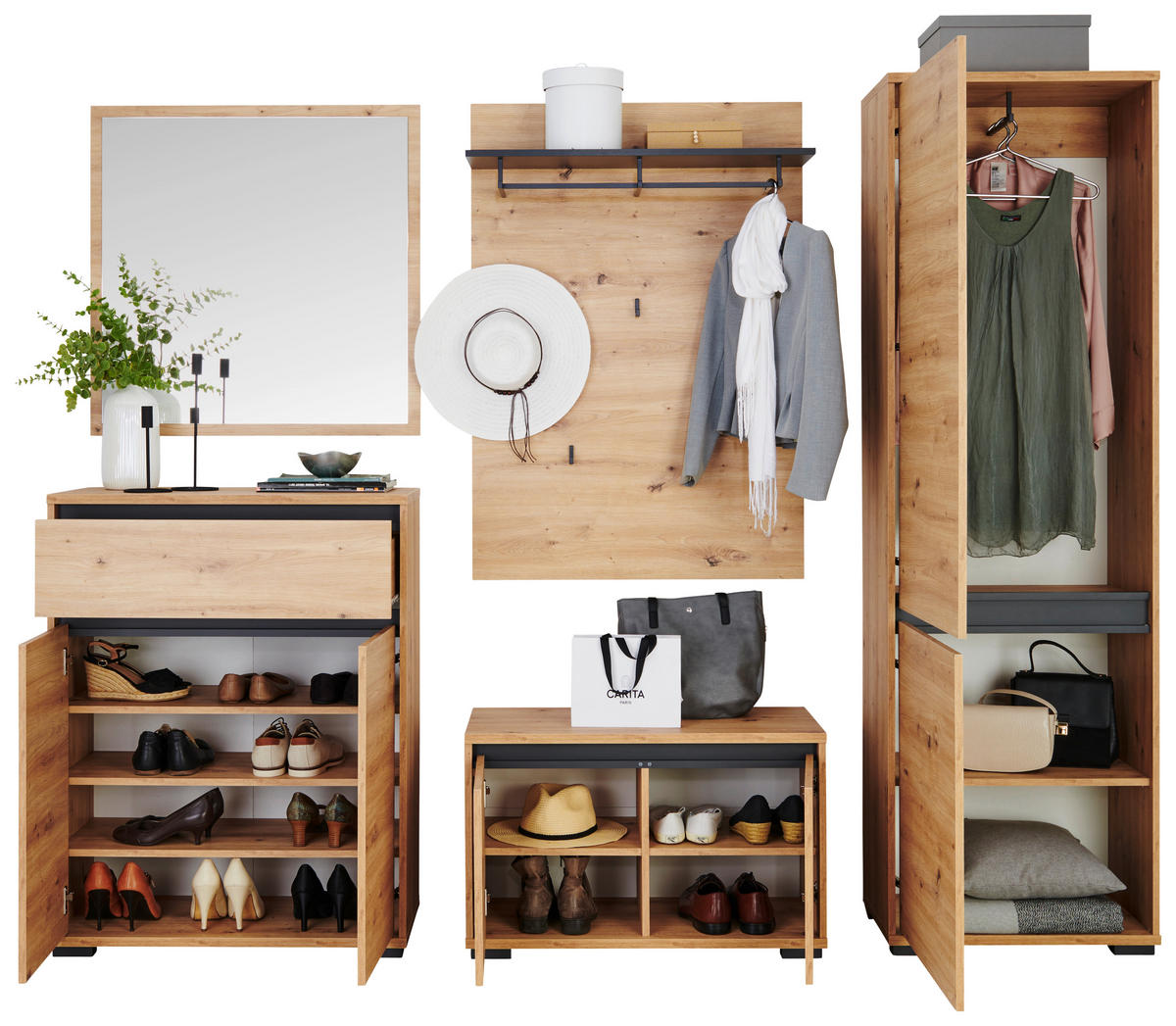 GARDEROBE  in 220/195/38 cm  - Anthrazit/Eiche Artisan, MODERN, Holzwerkstoff (220/195/38cm) - Xora