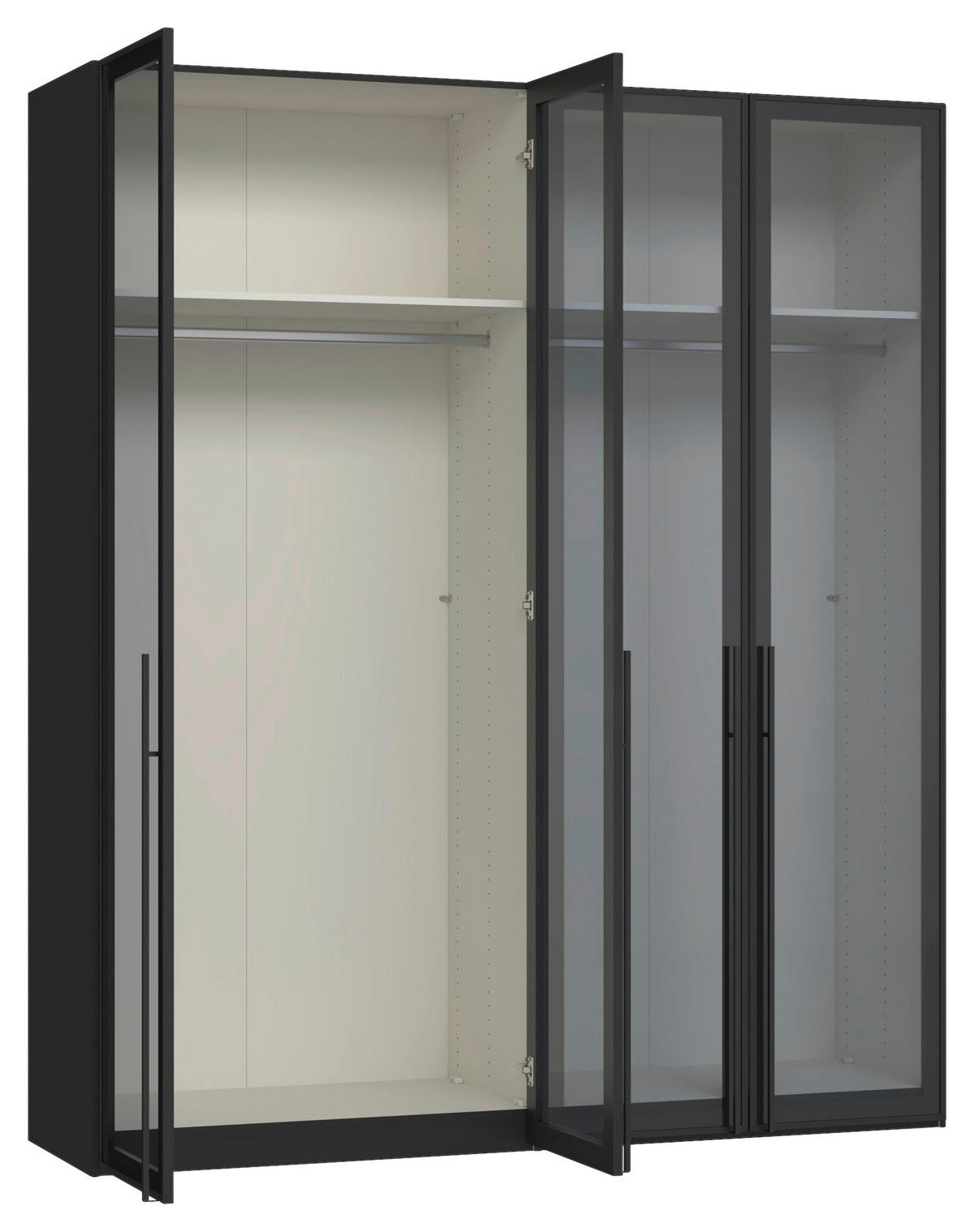 DREHTÜRENSCHRANK 203/236/59 cm,  in Schwarz, 4-türig  - Schwarz, Design, Glas/Holzwerkstoff (203/236/59cm) - Jutzler