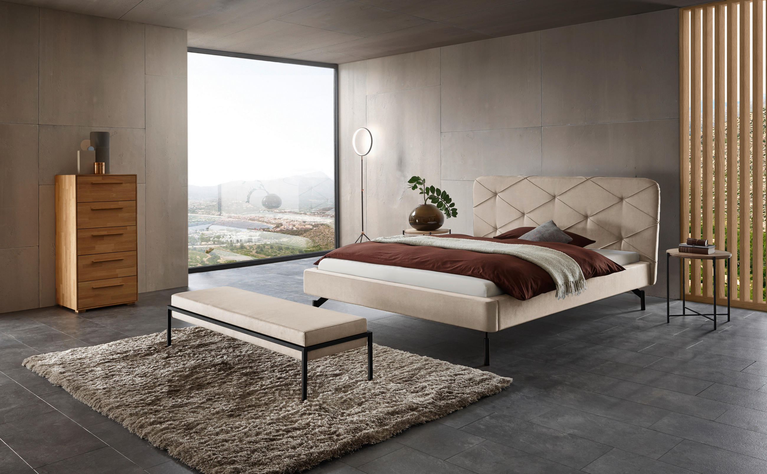 POLSTERBETT 180/200 cm in Creme - Anthrazit/Creme, Design, Textil/Metall (180/200cm) - Hasena