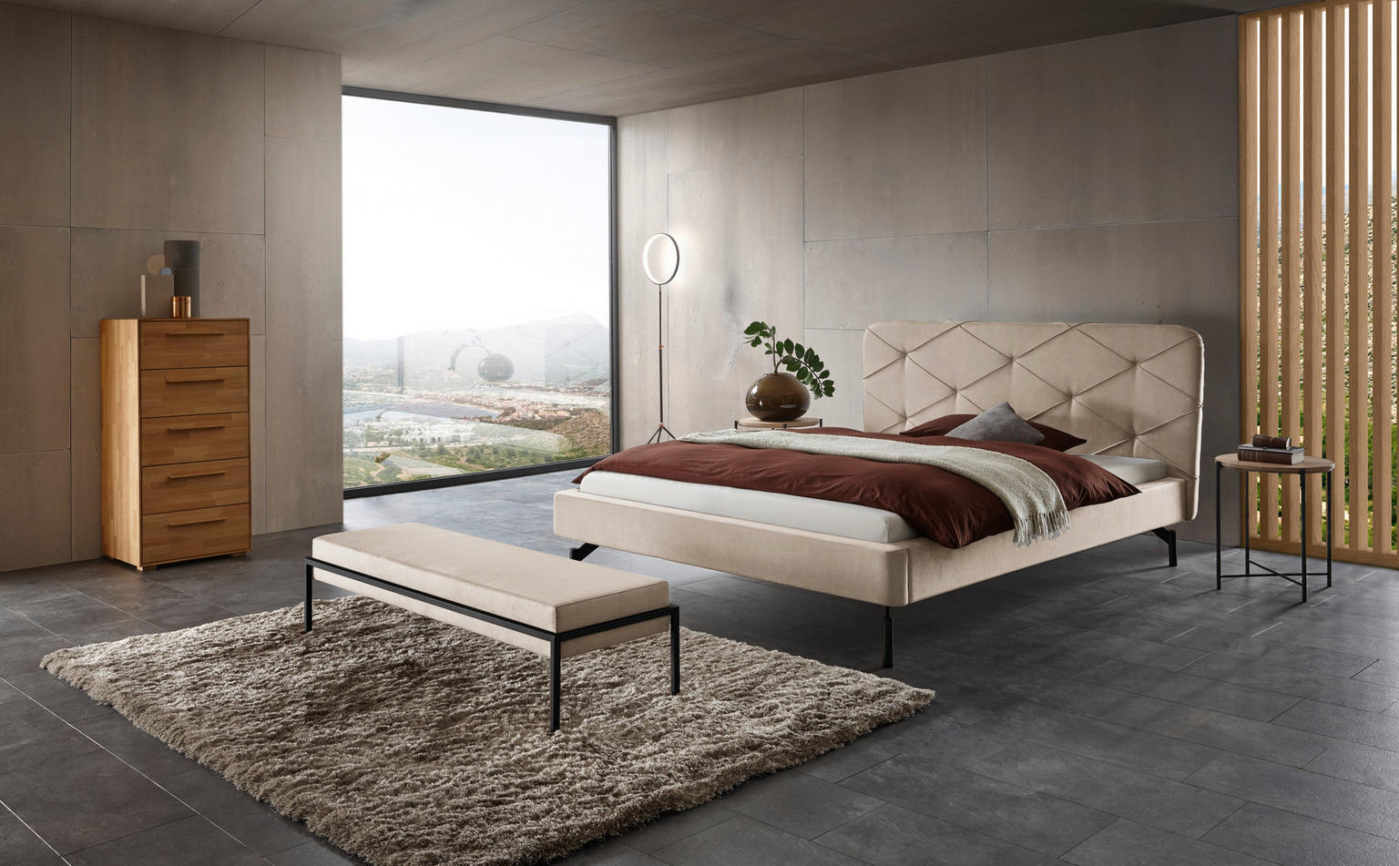 POLSTERBETT 180/200 cm in Creme - Einrichtungsbeispiel