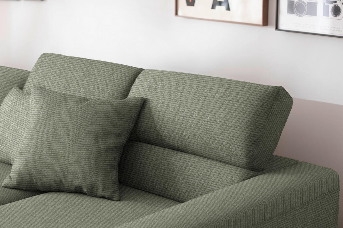 ECKSOFA Cord Olivgrün  - Schwarz/Olivgrün, Design, Textil/Metall (293/215-217cm) - Schöner Wohnen