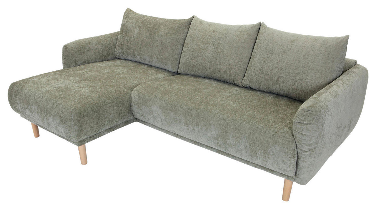 ECKSOFA Olivgrün Flachgewebe  - Buchefarben/Olivgrün, KONVENTIONELL, Holz/Textil (144/230cm) - Carryhome