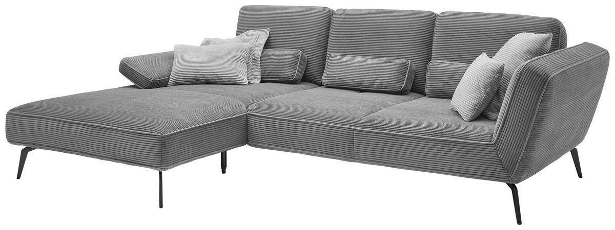 ECKSOFA Grau Cord  - Schwarz/Grau, KONVENTIONELL, Textil/Metall (205/304cm) - SetOne by Musterring