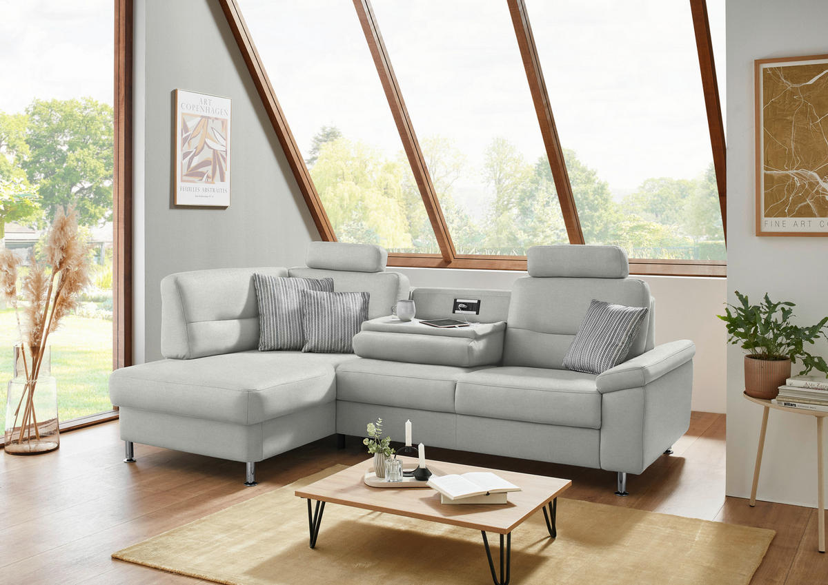 ECKSOFA Flachgewebe Silberfarben  - Silberfarben/Alufarben, Konventionell, Textil/Metall (160/244cm) - Beldomo Comfort