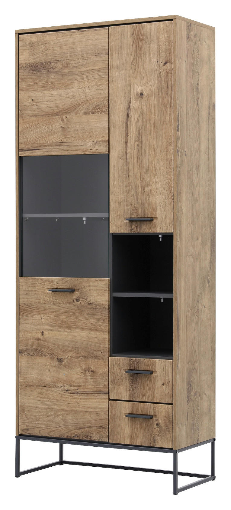 VITRINE Graphitfarben, Eichefarben Einlegeböden - Eichefarben/Anthrazit, MODERN, Glas/Holzwerkstoff (79/196/38cm) - Livetastic