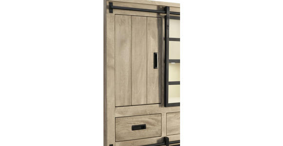 VITRINE  in Hartholz Mangoholz Schwarz, Graubraun  - Graubraun/Schwarz, LIFESTYLE, Glas/Holz (90/180/42cm) - Landscape