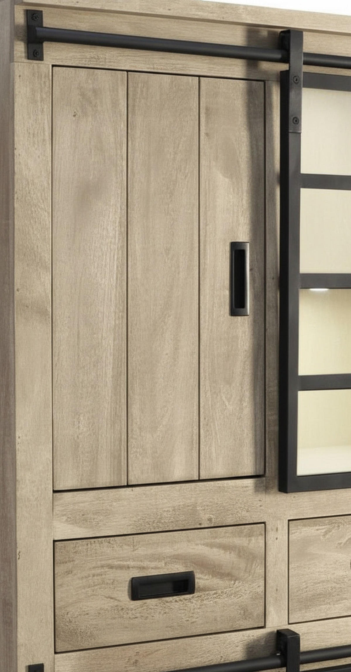 VITRINE Hartholz Mangoholz Schwarz, Graubraun  - Graubraun/Schwarz, Lifestyle, Glas/Holz (90/180/42cm) - Landscape