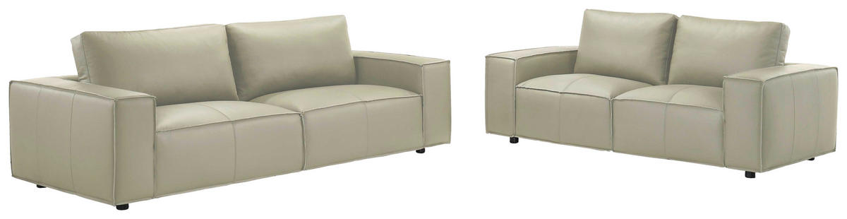2-SITZER-SOFA VIVO Hellgrau Echtleder  - Hellgrau/Schwarz, Design, Leder/Kunststoff (194,5/76/96cm) - MID.YOU
