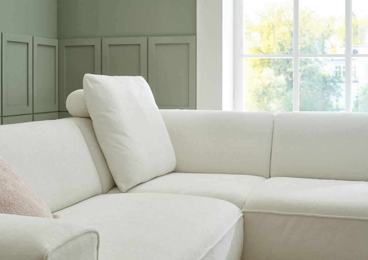 ECKSOFA in Flachgewebe Weiss  - Weiss/Schwarz, Konventionell, Kunststoff/Textil (254/227cm) - Carryhome