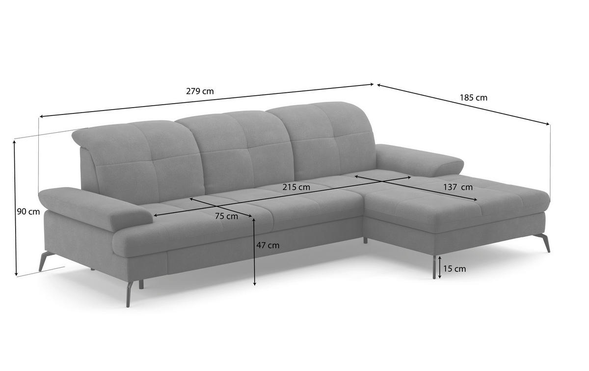 ECKSOFA in Flachgewebe Schlammfarben  - Schlammfarben/Schwarz, Konventionell, Textil/Metall (279/185cm) - Sit & More