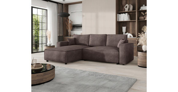 ECKSOFA Braun Cord Zierkissen, Rückenkissen, Bettkasten, Schlaffunktion, Rücken echt, Liegefläche im Originalstoff  - Schwarz/Braun, MODERN, Kunststoff/Textil (190/280cm) - Carryhome
