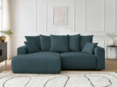 ECKSOFA Ottomane links  ATILLA Dunkelblau Cord  - Schwarz/Dunkelblau, MODERN, Kunststoff/Textil (149/244cm)