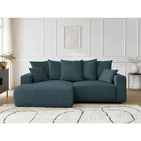 ECKSOFA Ottomane links  ATILLA Dunkelblau Cord  - Schwarz/Dunkelblau, MODERN, Kunststoff/Textil (149/244cm)