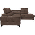 ECKSOFA in Struktur Dunkelbraun  - Dunkelbraun/Schwarz, MODERN, Textil/Metall (254/212cm) - Carryhome