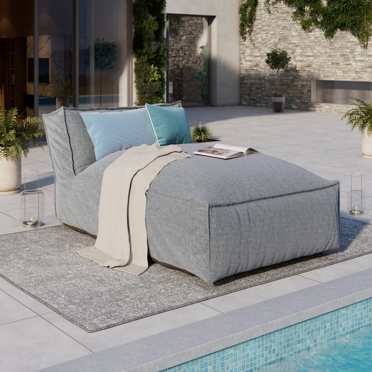 LOUNGESOFA 170/80/95 cm  - Grau, MODERN, Textil (170/80/95cm) - Ambia Garden