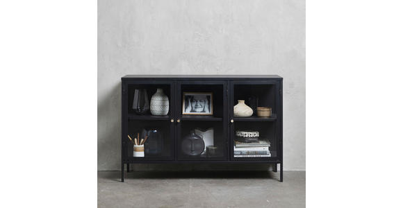 SIDEBOARD Schwarz Befestigungsmaterial, Einlegeboden  - Goldfarben/Schwarz, Trend, Glas/Metall (132/85/40cm) - Xora