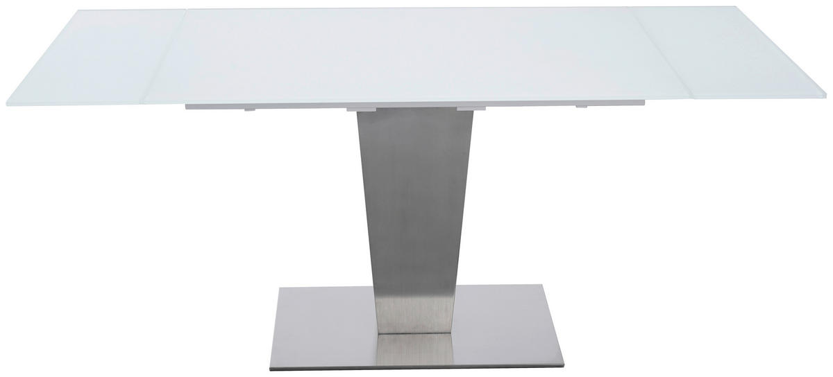 ESSTISCH  Metall, Glas ausziehbar rechteckig Weiß, Edelstahlfarben  - Edelstahlfarben/Weiß, Design, Glas/Metall (120-179/80/76cm) - Novel
