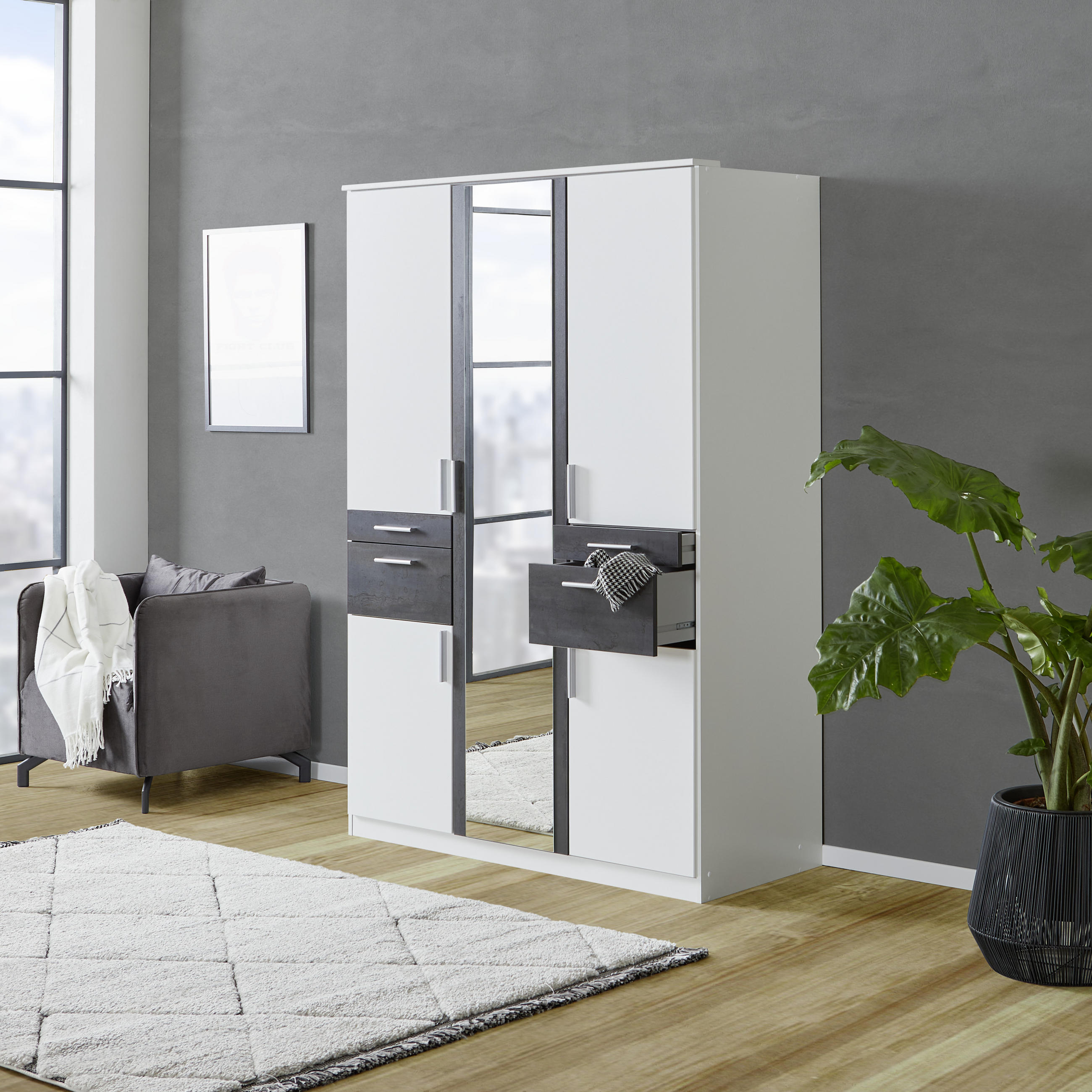 KLEIDERSCHRANK in Graphitfarben, Grau, Weiss  - Weiss/Silberfarben, Modern, Holzwerkstoff/Kunststoff (135/199/58cm) - MID.YOU