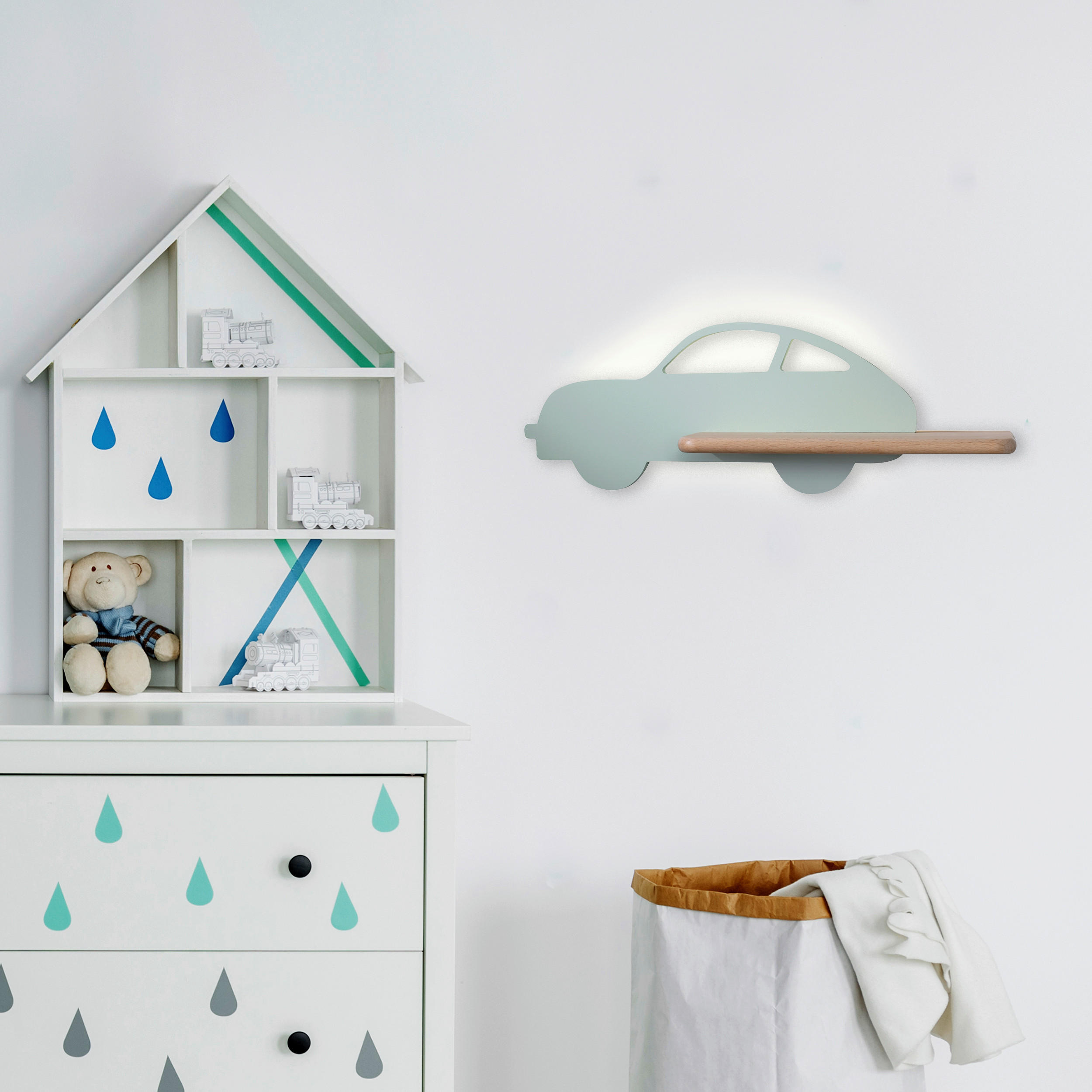 VÄGGLAMPA FÖR BARN Car 43/12/15 cm   - mintgrön, Basics, metall/trämaterial (43/12/15cm)