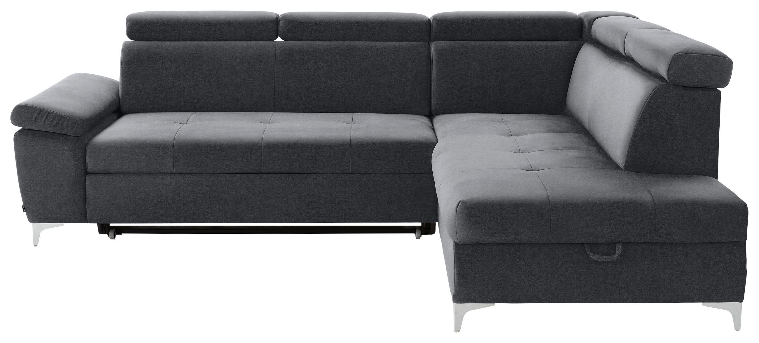 ECKSOFA  in Samt Grau, Dunkelgrau  - Chromfarben/Dunkelgrau, KONVENTIONELL, Textil/Metall (271/206cm) - Carryhome