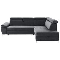 ECKSOFA  in Samt Grau, Dunkelgrau  - Chromfarben/Dunkelgrau, KONVENTIONELL, Textil/Metall (271/206cm) - Carryhome