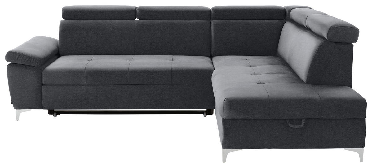 ECKSOFA  in Samt Grau, Dunkelgrau  - Chromfarben/Dunkelgrau, KONVENTIONELL, Textil/Metall (271/206cm) - Carryhome