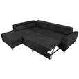 ECKSOFA Schwarz Velours  inkl. Bettkasten, Schlaffunktion, Rücken echt, Kopfteilverstellung, Liegefläche im Originalstoff  - Schwarz, KONVENTIONELL, Textil/Metall (217/255cm) - Carryhome