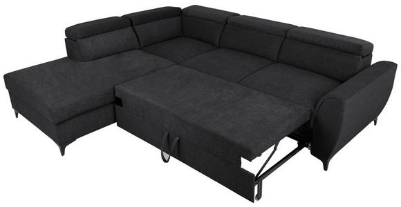 ECKSOFA Schwarz Velours  inkl. Bettkasten, Schlaffunktion, Rücken echt, Kopfteilverstellung, Liegefläche im Originalstoff  - Schwarz, KONVENTIONELL, Textil/Metall (217/255cm) - Carryhome