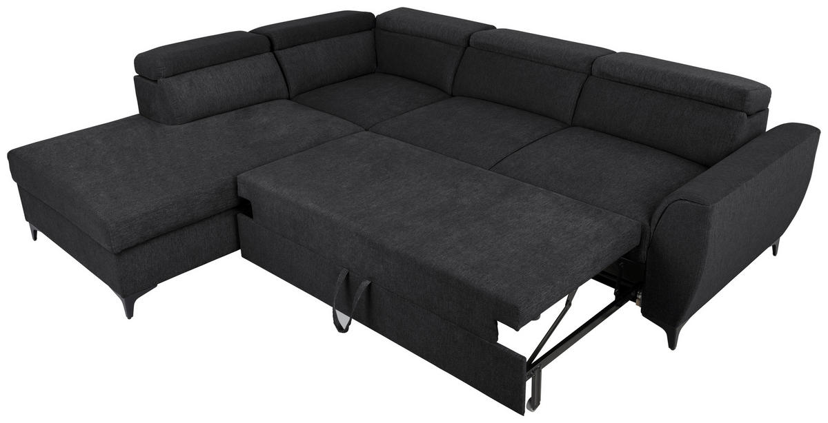 ECKSOFA in Velours Schwarz  - Schwarz, Konventionell, Textil/Metall (217/255cm) - MID.YOU
