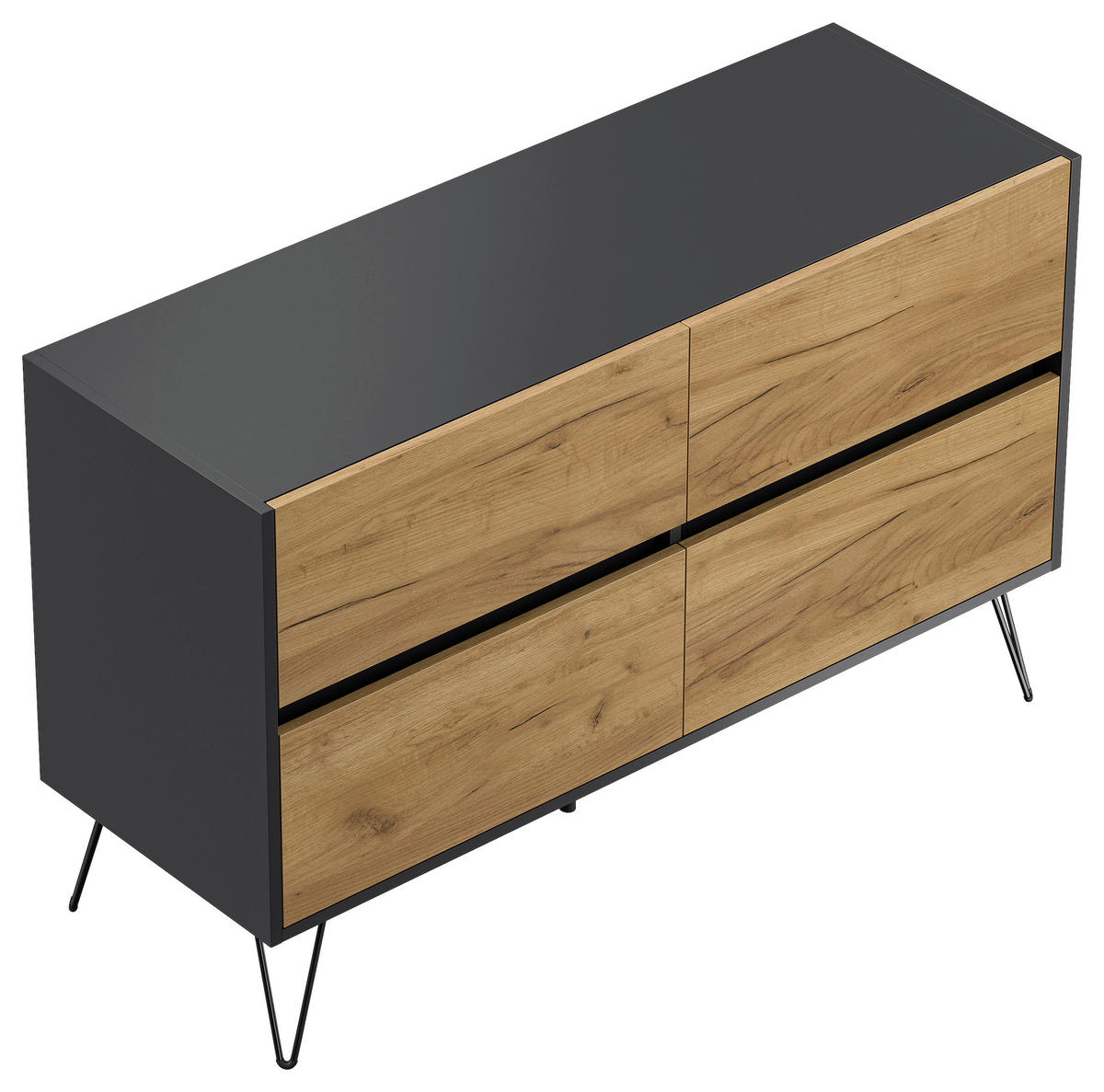 SIDEBOARD Posseik Industrial 119/75/42 cm 4 Schublade(n)  - Eichefarben/Graphitfarben, Design, Holzwerkstoff/Metall (119/75/42cm) - MID.YOU